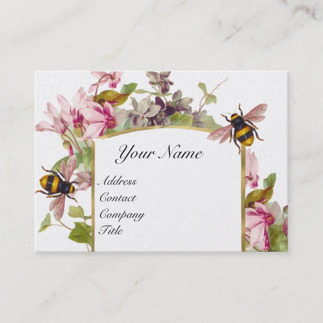 Cyclamens,Honey Bees,Beekeeper,Beekeeping Monogram Business Card (Front)