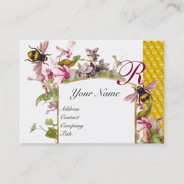 Cyclamens,Honey Bees,Beekeeper,Beekeeping Monogram Business Card (Front)