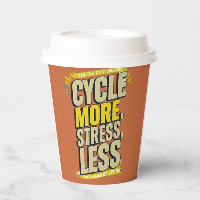Cycle More Stress Less T-Shirt – Relaxed Fit  Paper Cups (Front)