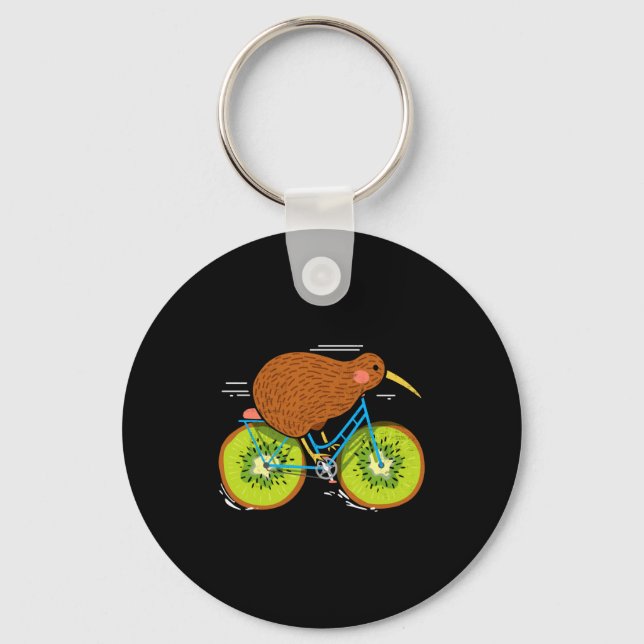 Cycle New Zealand Funny Kiwi On A Bicycle Design I Keychain (Front)