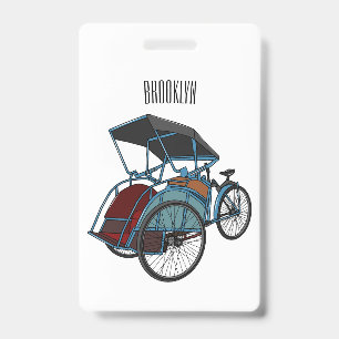 Cycle rickshaw cartoon illustration badge