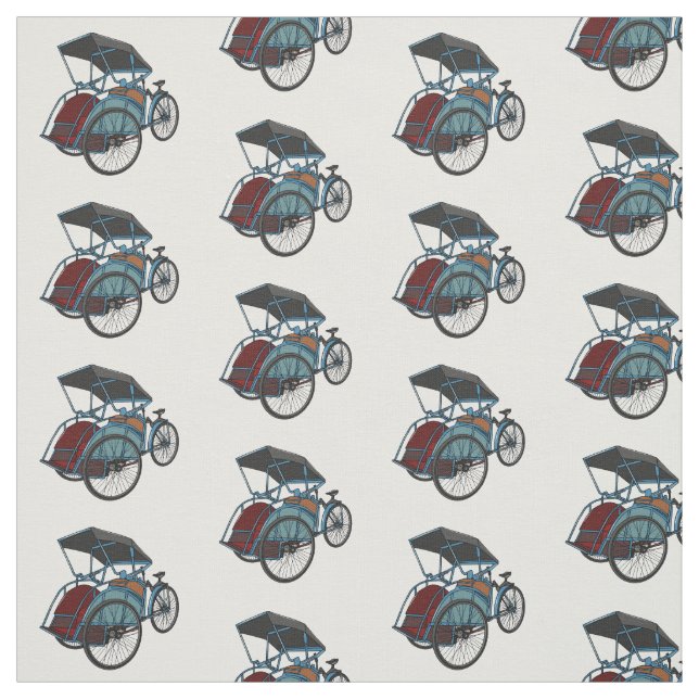 Cycle rickshaw cartoon illustration fabric (Swatch)
