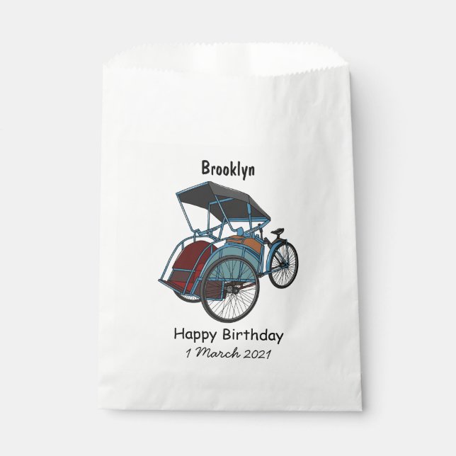 Cycle rickshaw cartoon illustration favour bag (Front)