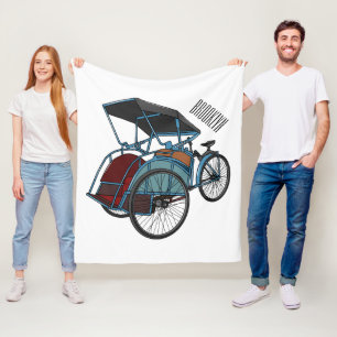 Cycle rickshaw cartoon illustration fleece blanket