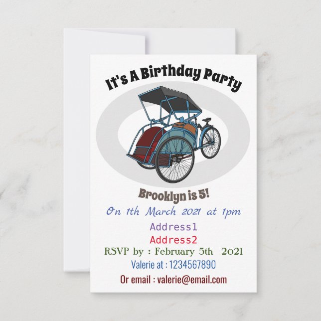 Cycle rickshaw cartoon illustration invitation (Front)
