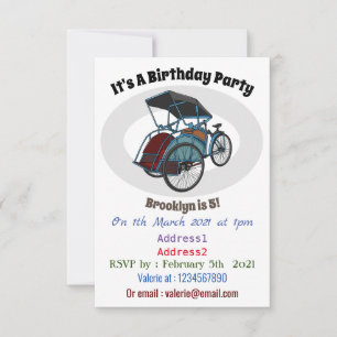 Cycle rickshaw cartoon illustration invitation