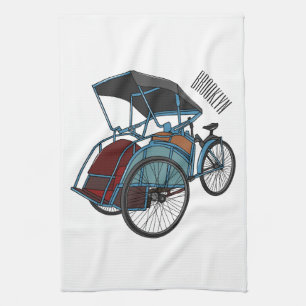 Cycle rickshaw cartoon illustration kitchen towel