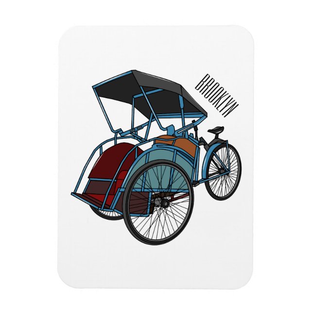 Cycle rickshaw cartoon illustration magnet (Vertical)