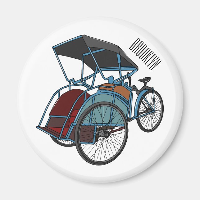 Cycle rickshaw cartoon illustration magnet (Front)