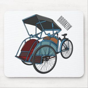 Cycle rickshaw cartoon illustration mouse pad