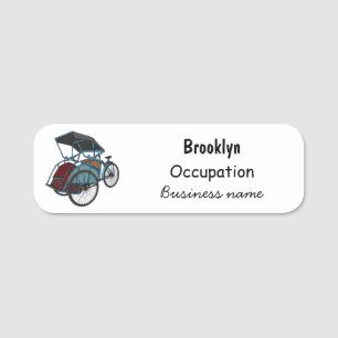 Cycle rickshaw cartoon illustration name tag