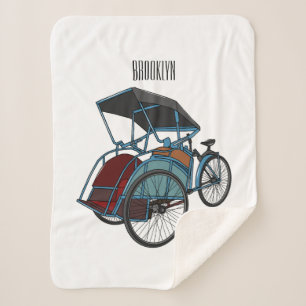 Cycle rickshaw cartoon illustration sherpa blanket