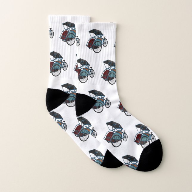 Cycle rickshaw cartoon illustration socks (Pair)
