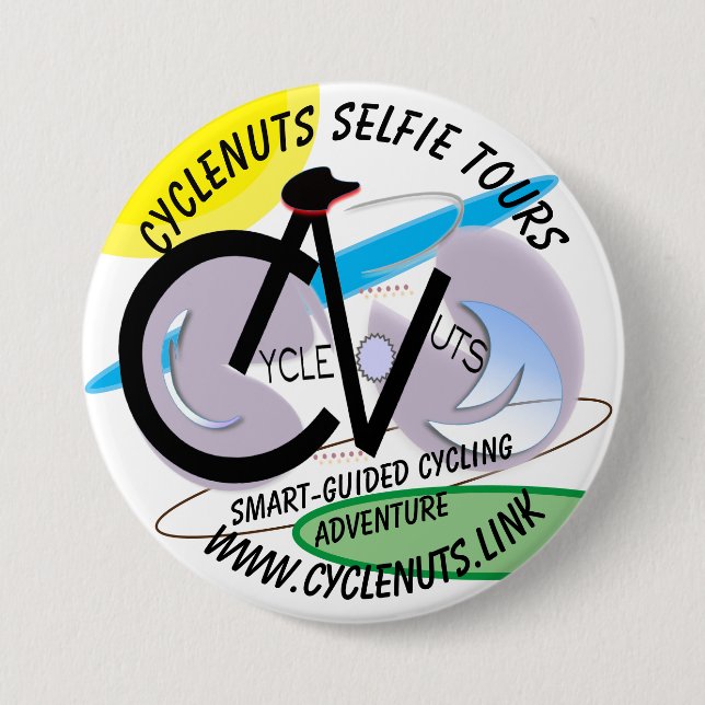 CycleNuts Selfie Tours - Smart-guided Adventure 3 Inch Round Button (Front)