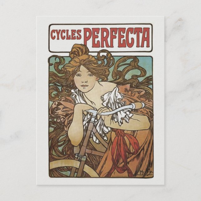 Cycles Perfecta, Alphonse Mucha Art Nouveau Postcard (Front)