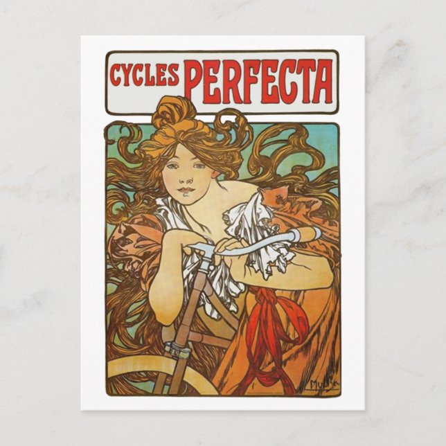 Cycles Perfecta, Alphonse Mucha Art Nouveau Postcard (Front)