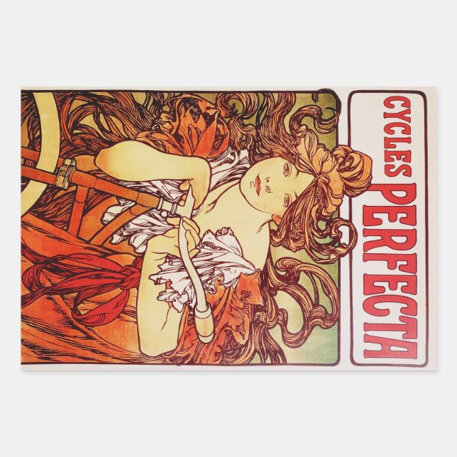 Cycles Perfecta by Alphonse Mucha Wrapping Paper Sheet (Front)