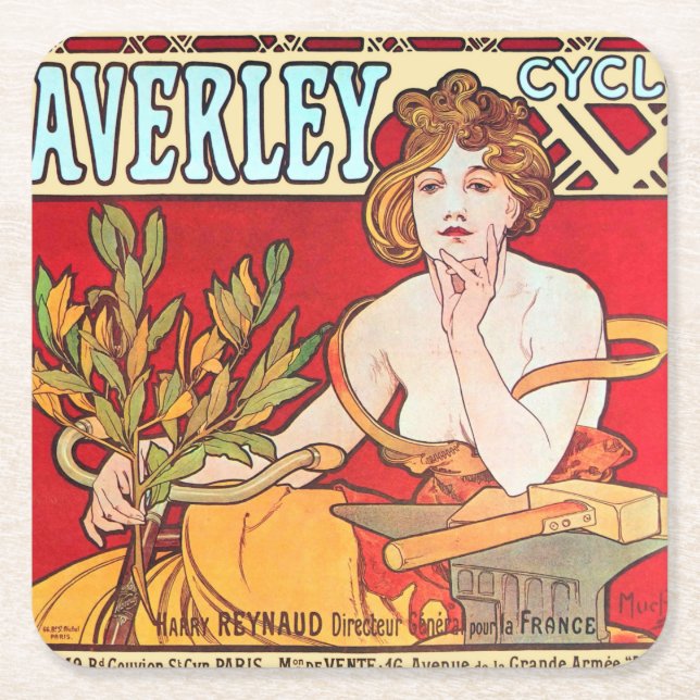 Cycles Waverley, Mucha Square Paper Coaster (Front)