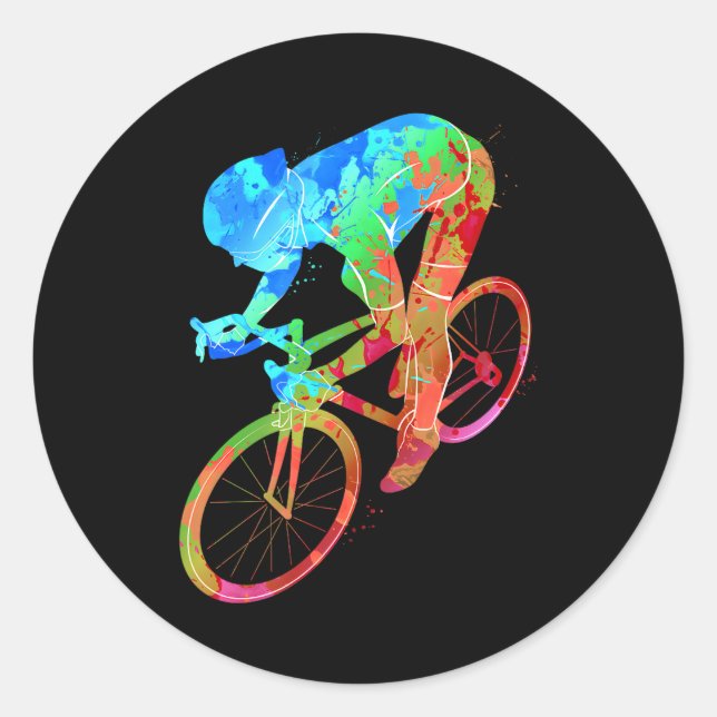 Cycling Abstract Ride Bike Rider Bicycle Athlete Classic Round Sticker (Front)