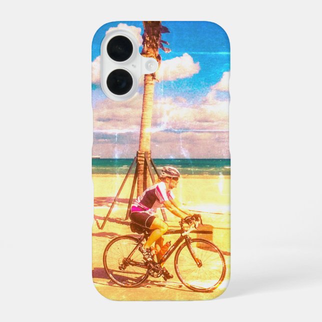 Cycling along the Beach iPhone 16 Case (Back)