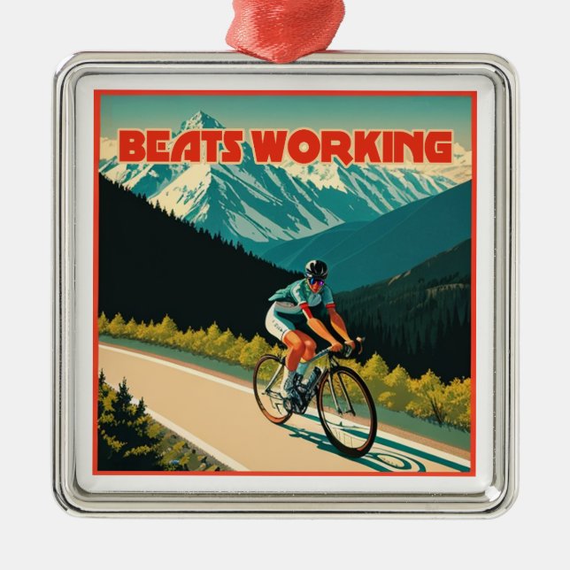 Cycling Beats Working Metal Ornament (Front)