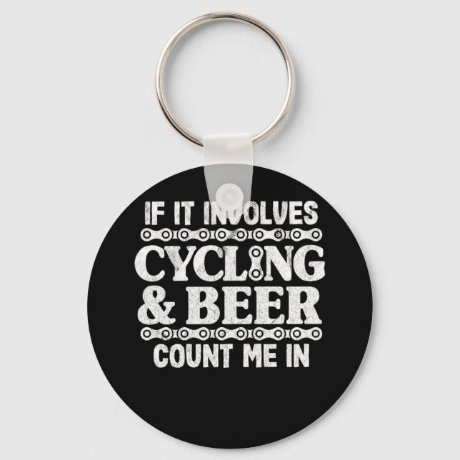 Cycling Beer Drinking Biking Funny Cyclist Gift Qu Keychain (Front)