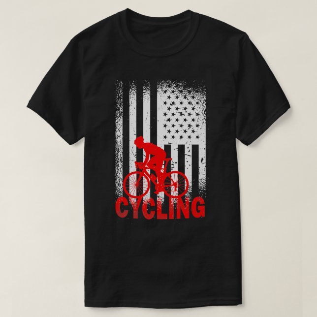 Cycling Bike Bicyle Triathlon Gift American Flag T-Shirt (Design Front)