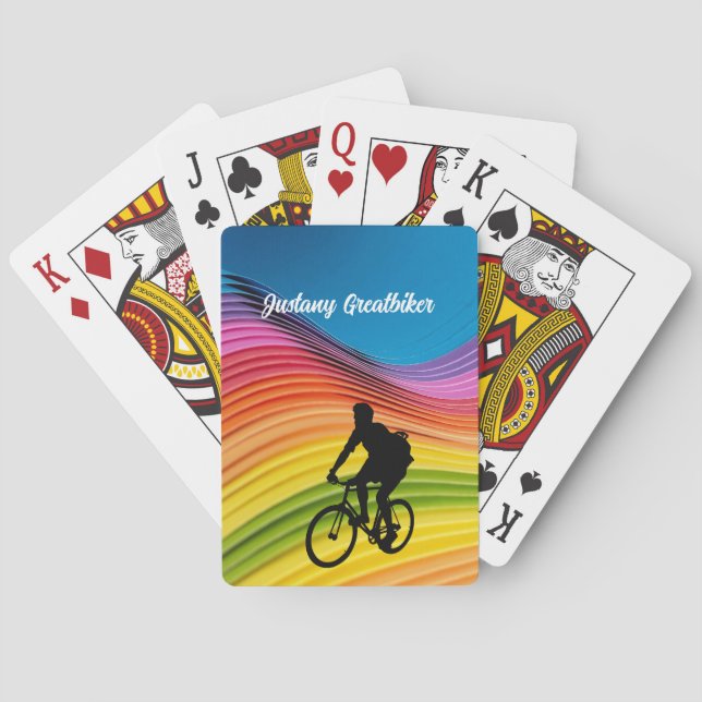 Cycling Biker Silhouette Colourful BG personalize Playing Cards (Back)