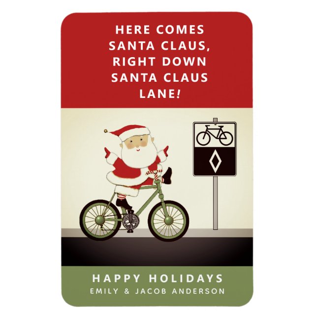 Cycling Biking Holiday Christmas Card Magnet (Vertical)