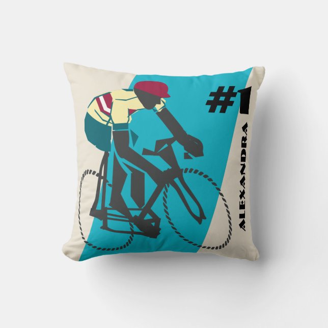 Cycling (Blue) Throw Pillow (Front)