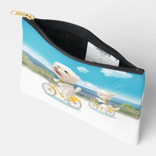 Cycling by the Sea: Smiling Bichon & Bao Bao Art Accessory Pouch