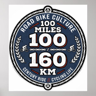 Cycling Century Ride 100 Miles 160 KM Poster