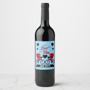 Cycling Couple Romantic Gift Wine Label