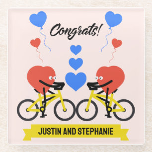Cycling Couple Romantic Wedding And Valentine Glass Coaster