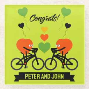 Cycling Couple Romantic Wedding And Valentine Glass Coaster