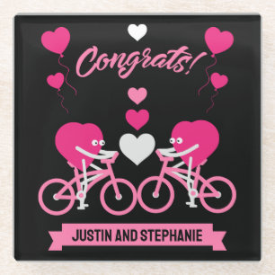 Cycling Couple Romantic Wedding And Valentine Glass Coaster