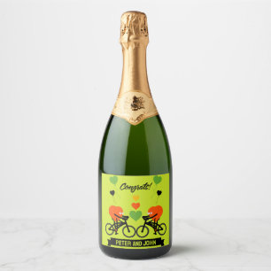 Cycling Couple Romantic Wedding And Valentine Sparkling Wine Label