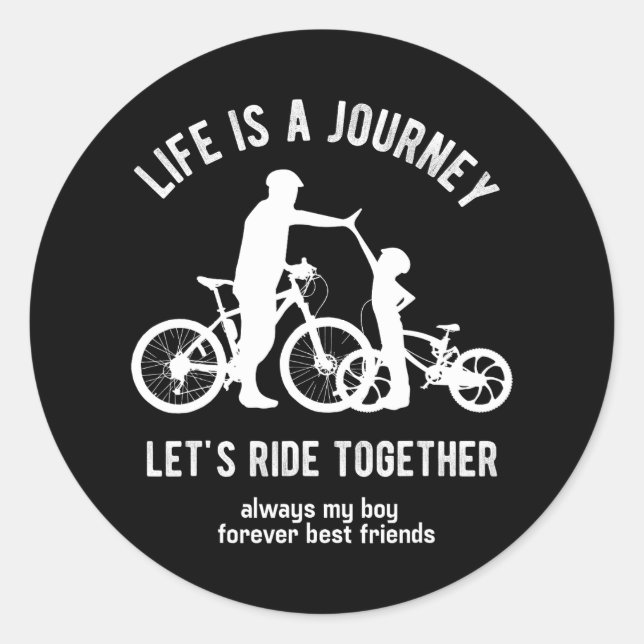 Cycling Dad and Son Bicycle Riding Father and Boy Classic Round Sticker (Front)