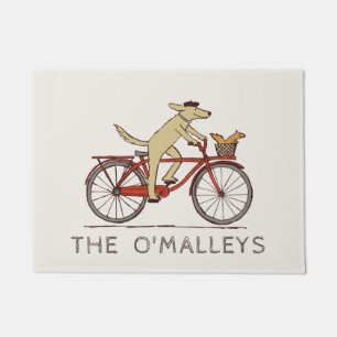 Cycling Dog and Squirrel Fun Personalized Doormat