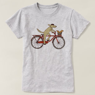 Cycling Dog and Squirrel Whimsical Animal Art T-Shirt