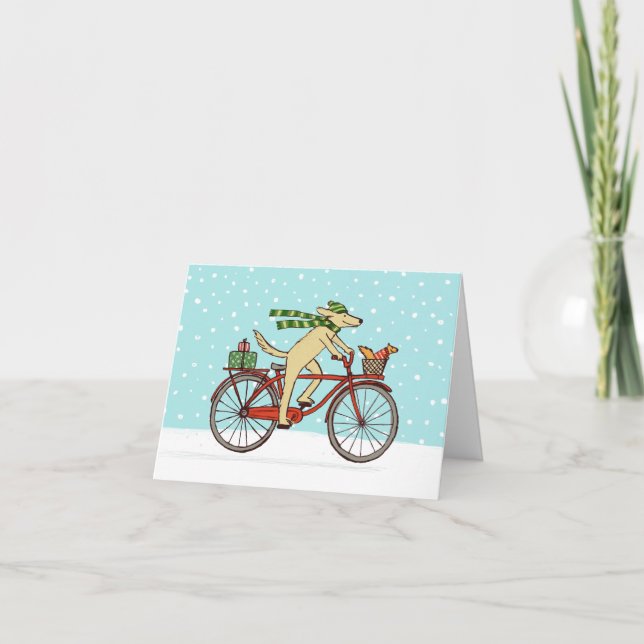 Cycling Dog and Squirrel Whimsical Happy Holiday (Front)