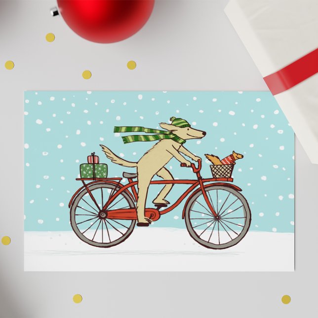 Cycling Dog and Squirrel Whimsical Happy Holiday Card (Creator Uploaded)