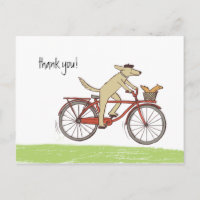 Cycling Dog and Squirrel Whimsical Thanks Custom
