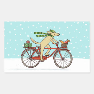 Cycling Dog and Squirrel Winter Holiday Sticker