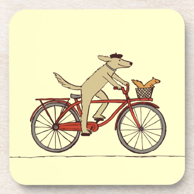 Cycling Dog with Squirrel Friend - Fun Animal Art Coaster (Front)