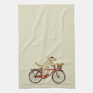 Cycling Dog with Squirrel Friend - Fun Animal Art Kitchen Towel