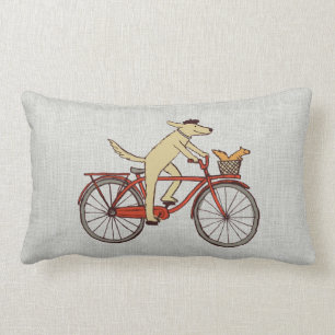 Cycling Dog with Squirrel Friend - Fun Animal Art Lumbar Pillow