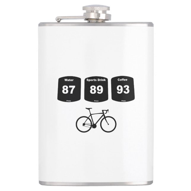 Cycling Fuel: Water, Sports Drink, Coffee Hip Flask (Front)