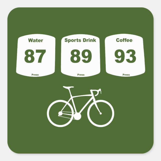 Cycling Fuel: Water, Sports Drink, Coffee Square Sticker (Front)
