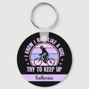 Cycling Girl Try to Keep Up Retro Bicycle Keychain